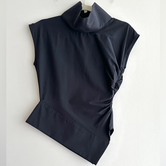 Maeve Mock-Neck Asymmetrical Muscle Top, Black, Size XXS, NWT - Picture 5 of 16